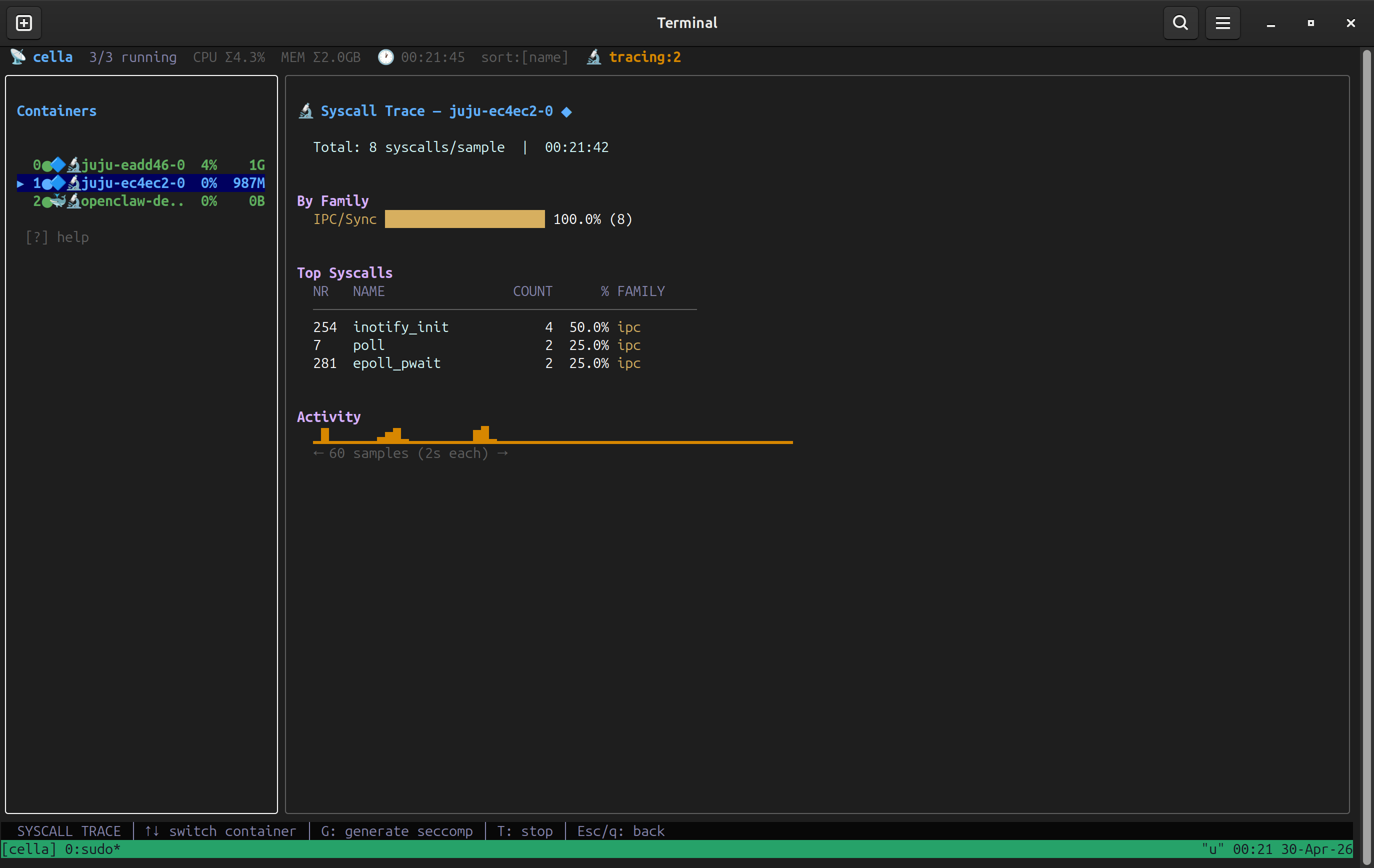 Syscall trace — bpftrace monitor